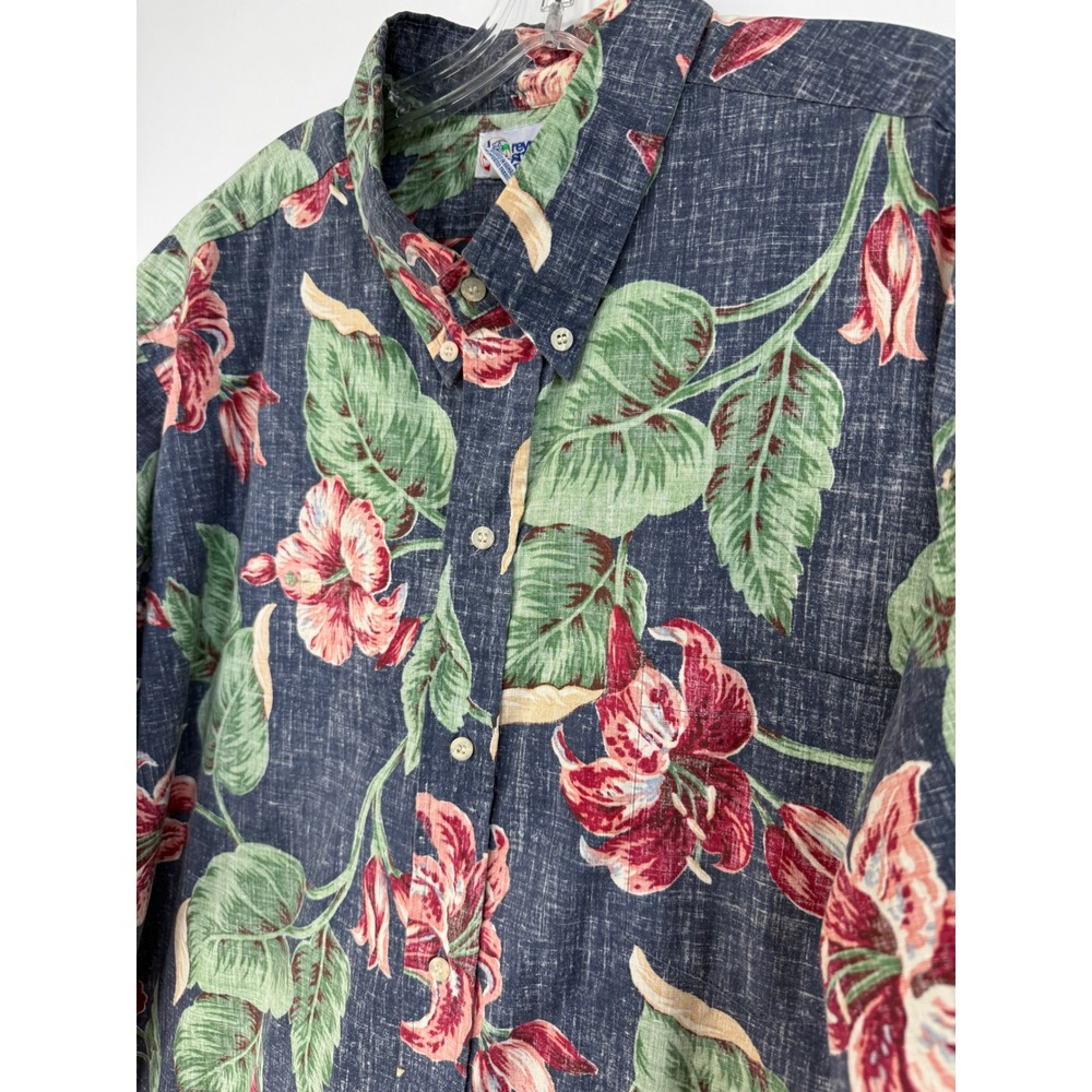 Rein Spooner Mens XXXL Hawaiian Floral Button Down Shirt Navy Blue Tropical XXXL